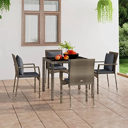 Fasba 4X Gartenstuhl mit Kissen Gartenstühle Balkonstuhl Terrassenstuhl Essstuhl Stuhl Stühle Rattanstuhl Set Gartenmöbel Garten Poly Rattan Grau von Fasba