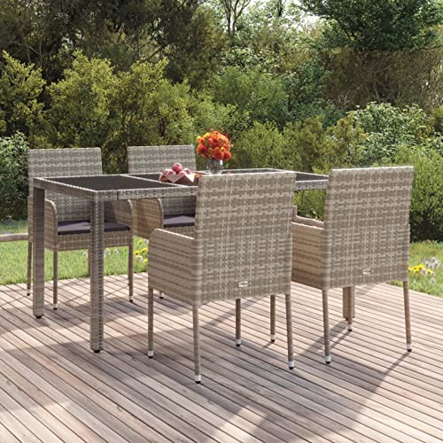 Fasba 4X Gartenstuhl mit Kissen Gartenstühle Terrassenstuhl Balkonstuhl Essstuhl Stuhl Stühle Rattanstuhl Set Gartenmöbel Garten Poly Rattan Grau von Fasba