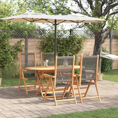 Fasba 5-TLG. Garten-Essgruppe Grau Massivholz Akazie & Poly Rattan, Gartengarnitur Sitzgarnitur Loungemöbel Set for Loungebereich Terrasse Hotel3375738 von Fasba
