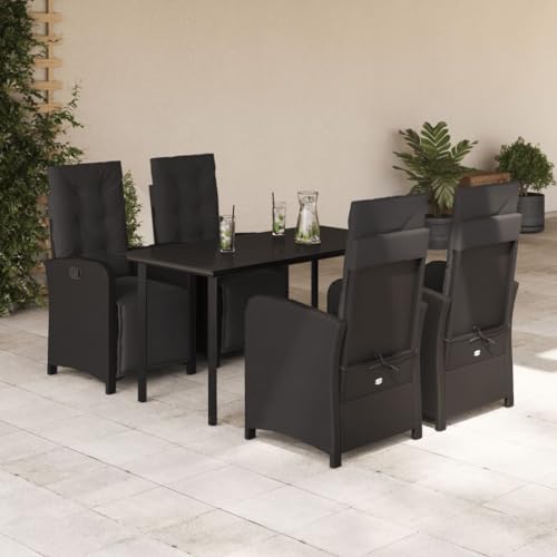 Fasba 5-TLG. Garten Sitzgruppe Gartenmöbel Set Essgruppe Gartentisch mit 4 Stühle Gartengruppe Sitzgarnitur Gartengarnitur Terassenmöbel mit Kissen Schwarz Poly Rattan von Fasba