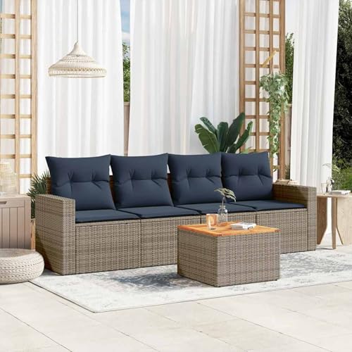 Fasba 5-TLG. Garten-Sofagarnitur mit Kissen Grau Poly Rattan, Garten-Salon Lounge für stilvolle Abende im Freien3256334 von Fasba