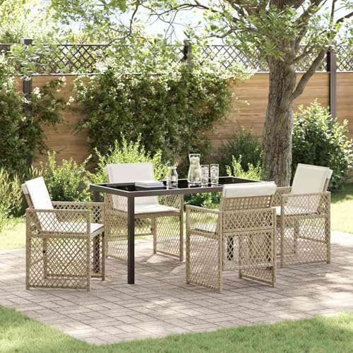 Fasba 5-teilige Garten Essgruppe mit Kissen Beige Poly-Rattan, Gartentisch Schwarz 140x80x73 cm Gehärtetes Glas, Gartengarnitur Sitzgarnitur Loungemöbel Set for Loungebereich Terrasse Hotel3380634 von Fasba