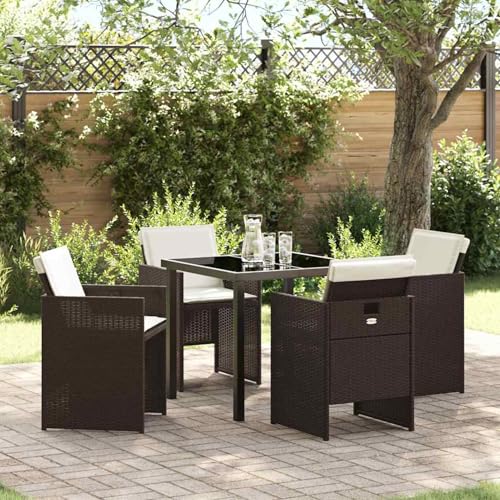 Fasba 5-teilige Garten-Essgruppe mit Kissen Braun Poly-Rattan, Gartengarnitur Sitzgarnitur Loungemöbel Set for Loungebereich Terrasse Hotel3379952 von Fasba