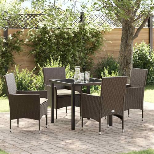 Fasba 5-teilige Garten Essgruppe mit Kissen Braunes Poly Rattan, Gartentisch Schwarz 80x80x73 cm, Gartengarnitur Sitzgarnitur Loungemöbel Set for Loungebereich Terrasse Hotel3379780 von Fasba