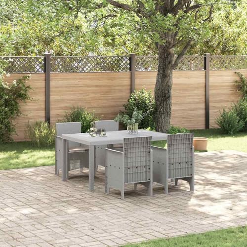 Fasba 5-teilige Garten Essgruppe mit Kissen Hellgraues Poly Rattan, Gartengarnitur Sitzgarnitur Loungemöbel Set for Loungebereich Terrasse Hotel3378708 von Fasba