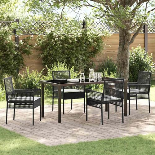 Fasba 5-teilige Garten Essgruppe mit Kissen Schwarz Poly-Rattan, Gartengarnitur Sitzgarnitur Loungemöbel Set for Loungebereich Terrasse Hotel3379866 von Fasba