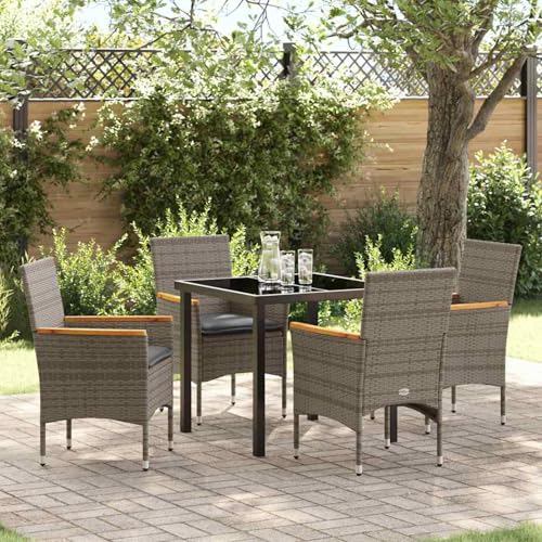 Fasba 5-teiliges Garten Essen Set mit Kissen Grau Poly-Rattan, Gartentisch Schwarz 80x80x73 cm Sicherheitsglas, Gartengarnitur Sitzgarnitur Loungemöbel Set for Loungebereich Terrasse Hotel3379850 Fasba 5-teiliges Garten Essen Set mit Kissen Grau Poly-Rattan, Gartentisch Schwarz 80x80x73 cm Sicherheitsglas, Gartengarnitur Sitzgarnitur Loungemöbel Set for Loungebereich Terrasse Hotel3379850 von Fasba