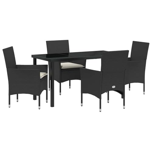 Fasba 5-teiliges Garten Essgruppe mit Kissen Schwarz Poly-Rattan, Gartentisch Schwarz 140x80x73 cm, Gartengarnitur Sitzgarnitur Loungemöbel Set for Loungebereich Terrasse Hotel3379767 von Fasba