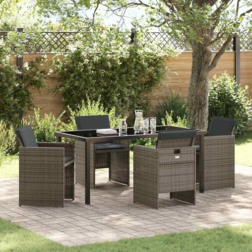 Fasba 5-teiliges Garten-Essgruppen-Set mit Kissen Grau Poly-Rattan, Gartengarnitur Sitzgarnitur Loungemöbel Set for Loungebereich Terrasse Hotel3379950 von Fasba