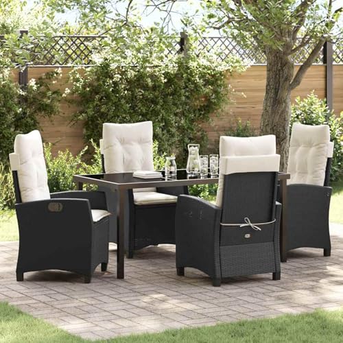 Fasba 5-teiliges Garten-Essgruppen-Set mit Kissen in Schwarz Poly Rattan, Gartengarnitur Sitzgarnitur Loungemöbel Set for Loungebereich Terrasse Hotel3380368 von Fasba