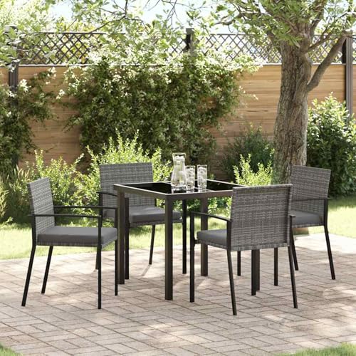 Fasba 5-teiliges Garten-Essset Grau aus Poly-Rattan, Gartengarnitur Sitzgarnitur Loungemöbel Set for Loungebereich Terrasse Hotel3379241 von Fasba