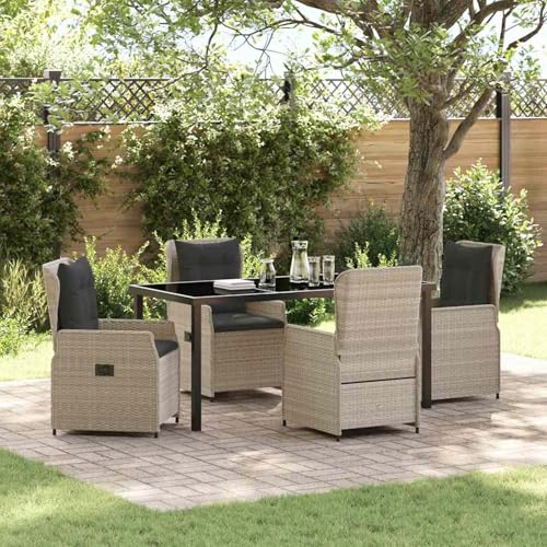 Fasba 5-teiliges Garten Essset Hellgrau Poly Rattan, Gartentisch Schwarz 160x80x73 cm Sicherheitsglas, Gartengarnitur Sitzgarnitur Loungemöbel Set for Loungebereich Terrasse Hotel3380977 von Fasba