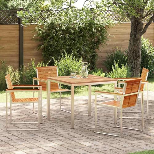 Fasba 5-teiliges Garten-Essset aus massivem Teakholz, Gartentisch 90x90x74.5 cm aus massivem Teakholz, Gartengarnitur Sitzgarnitur Loungemöbel Set for Loungebereich Terrasse Hotel3334822 von Fasba