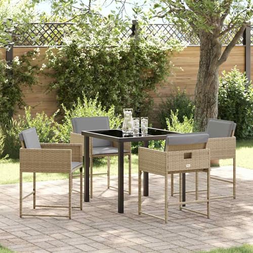 Fasba 5-teiliges Garten Essset mit Kissen Beige Poly Rattan, Gartentisch Schwarz 80x80x73 cm Tempered Glass, Gartengarnitur Sitzgarnitur Loungemöbel Set for Loungebereich Terrasse Hotel3380737 von Fasba