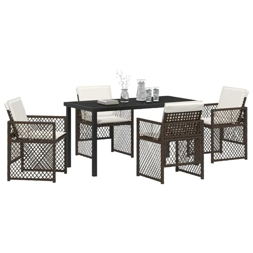 Fasba 5-teiliges Garten Essset mit Kissen Braun Poly Rattan, Gartentisch Schwarz 140x80x73 cm Mit, Gartengarnitur Sitzgarnitur Loungemöbel Set for Loungebereich Terrasse Hotel3380630 von Fasba
