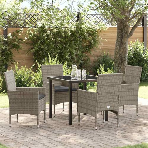 Fasba 5-teiliges Garten-Essset mit Kissen Grau Poly Rattan, Gartentisch Schwarz 80x80x73 cm Tempered Glass, Gartengarnitur Sitzgarnitur Loungemöbel Set for Loungebereich Terrasse Hotel3379787 Fasba 5-teiliges Garten-Essset mit Kissen Grau Poly Rattan, Gartentisch Schwarz 80x80x73 cm Tempered Glass, Gartengarnitur Sitzgarnitur Loungemöbel Set for Loungebereich Terrasse Hotel3379787 von Fasba
