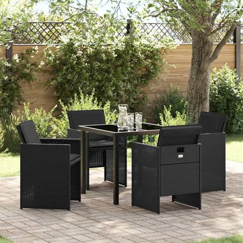 Fasba 5-teiliges Garten-Essset mit Kissen Schwarz Poly-Rattan, Gartengarnitur Sitzgarnitur Loungemöbel Set for Loungebereich Terrasse Hotel3379944 von Fasba