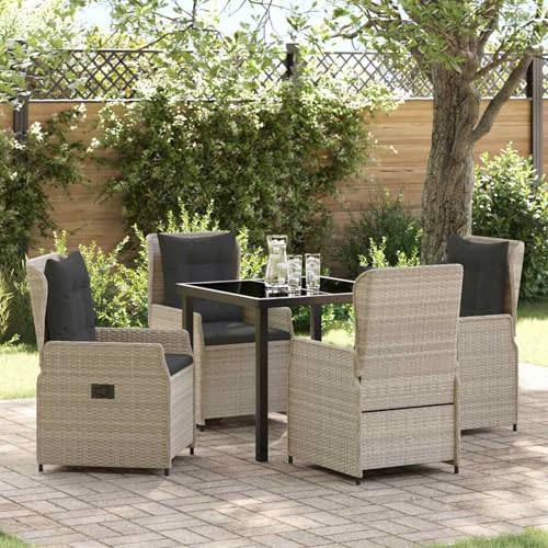 Fasba 5-teiliges Garten Esstisch Set Hellgrau Poly Rattan, Gartentisch Schwarz 80x80x73 cm Gehärtetes Glas, Gartengarnitur Sitzgarnitur Loungemöbel Set for Loungebereich Terrasse Hotel3380975 von Fasba