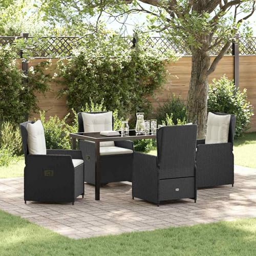 Fasba 5-teiliges Garten Esszimmer Set Schwarz Poly Rattan, Gartentisch Schwarz 140x80x73 cm Sicherheitsglas, Gartengarnitur Sitzgarnitur Loungemöbel Set for Loungebereich Terrasse Hotel3380941 von Fasba