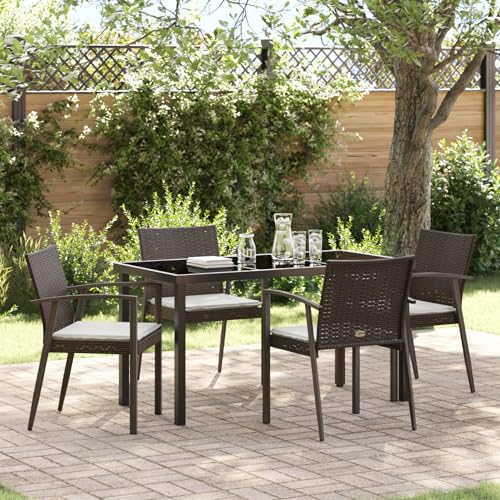 Fasba 5-teiliges Gartentisch-Set mit Kissen Braun Poly Rattan, Gartengarnitur Sitzgarnitur Loungemöbel Set for Loungebereich Terrasse Hotel3379060 von Fasba