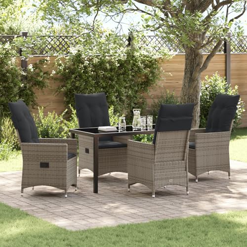 Fasba 5-teiliges Gartentisch-Set mit Kissen Grau Poly-Rattan, Gartengarnitur Sitzgarnitur Loungemöbel Set for Loungebereich Terrasse Hotel3379550 von Fasba