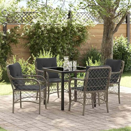 Fasba 5-teiliges Gartentisch-Set mit Kissen Grau Poly Rattan, Gartengarnitur Sitzgarnitur Loungemöbel Set for Loungebereich Terrasse Hotel3380219 von Fasba