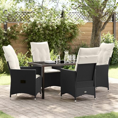 Fasba 5-teiliges Gartentisch-Set mit Kissen Schwarz Poly-Rattan, Gartengarnitur Sitzgarnitur Loungemöbel Set for Loungebereich Terrasse Hotel3379536 von Fasba