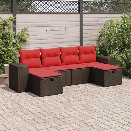 Fasba 6-TLG. Garten-Sofagarnitur mit Kissen Braun Poly Rattan, Garten-Salon Lounge für stilvolle Abende im Freien3325730 von Fasba