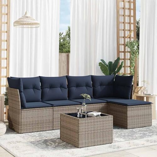 Fasba 6-TLG. Garten-Sofagarnitur mit Kissen Grau Poly Rattan, Garten-Salon Lounge für stilvolle Abende im Freien3217571 von Fasba