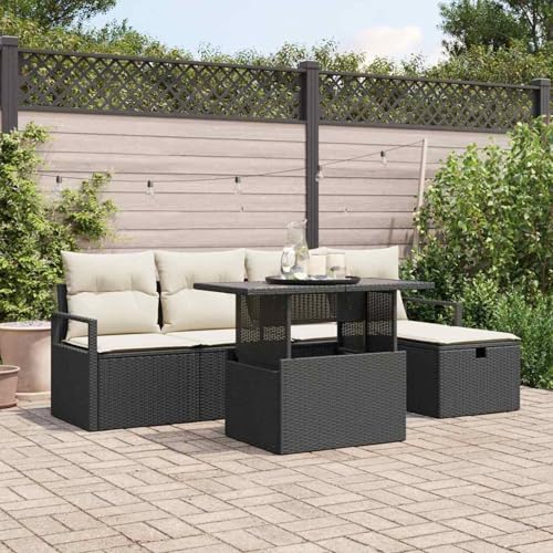 Fasba 6-teilige Garten-Sofa-Set mit Kissen Schwarz Poly Rattan, 2-Sitzer Garten-Sofa mit Kissen Schwarz Poly Rattan, Garten-Salon Lounge für stilvolle Abende im Freien3359784 von Fasba
