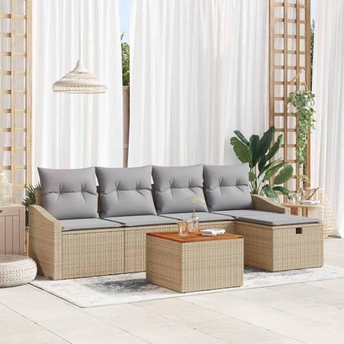 Fasba 6-teilige Gartensofa Set mit Kissen Beige Poly Rattan, Garten-Salon Lounge für stilvolle Abende im Freien3359560 von Fasba