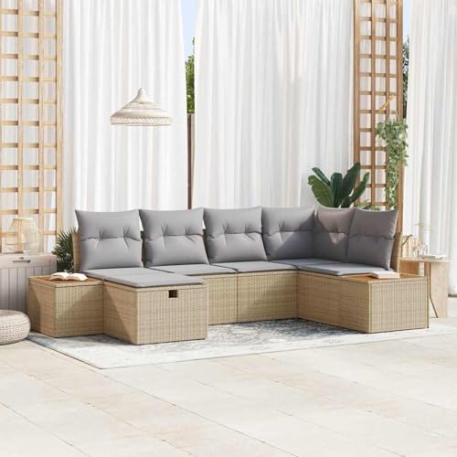 Fasba 6-teiliges Garten-Sofa-Set mit Kissen Beige Poly Rattan, Garten-Salon Lounge für stilvolle Abende im Freien3359632 von Fasba