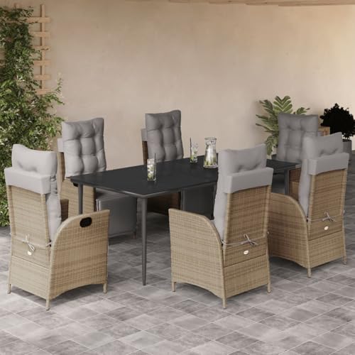 Fasba 7-TLG. Garten-Essgruppe mit Kissen Beigemischung Poly Rattan, Gartengarnitur Sitzgarnitur Loungemöbel Set for Loungebereich Terrasse Hotel3213453 von Fasba