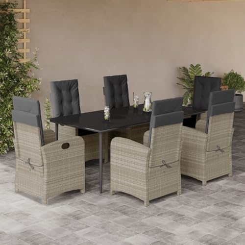 Fasba 7-TLG. Garten-Essgruppe mit Kissen Hellgrau Poly Rattan, Gartengarnitur Sitzgarnitur Loungemöbel Set for Loungebereich Terrasse Hotel3212417 von Fasba