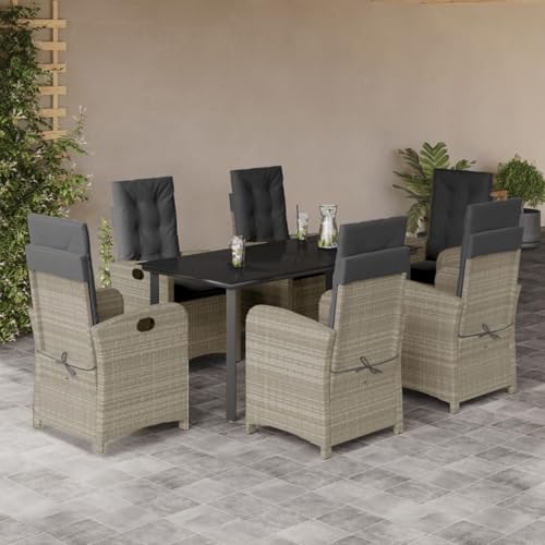 Fasba 7-TLG. Garten-Essgruppe mit Kissen Hellgrau Poly Rattan, Gartengarnitur Sitzgarnitur Loungemöbel Set for Loungebereich Terrasse Hotel3212425 von Fasba