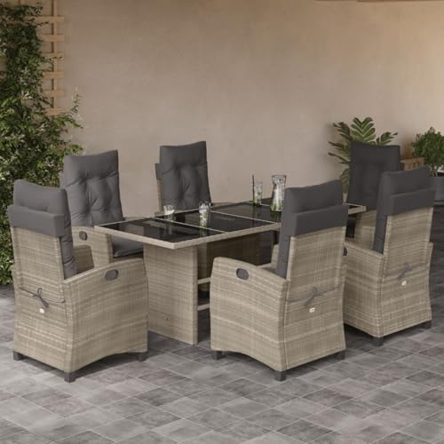 Fasba 7-TLG. Garten-Essgruppe mit Kissen Hellgrau Poly Rattan, Gartengarnitur Sitzgarnitur Loungemöbel Set for Loungebereich Terrasse Hotel3212698 von Fasba