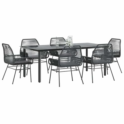 Fasba 7-TLG. Garten-Essgruppe mit Kissen Schwarz Poly Rattan Glas, Gartengarnitur Sitzgarnitur Loungemöbel Set for Loungebereich Terrasse Hotel3334567 von Fasba