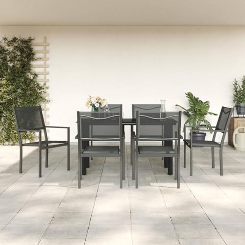 Fasba 7-TLG. Garten Sitzgruppe Gartenmöbel Set Essgruppe Gartentisch mit Stühle Gartengruppe Sitzgarnitur Gartengarnitur Terassenmöbel Schwarz Stahl und Textilene von Fasba