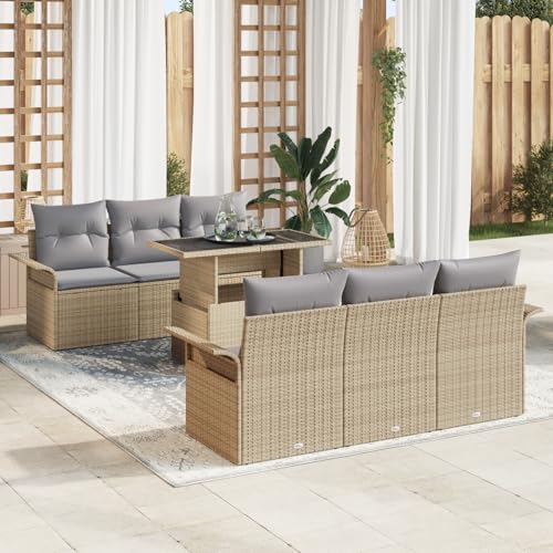Fasba 7-TLG. Garten-Sofagarnitur mit Kissen Beige Poly Rattan, Garten-Salon Lounge für stilvolle Abende im Freien3348206 von Fasba