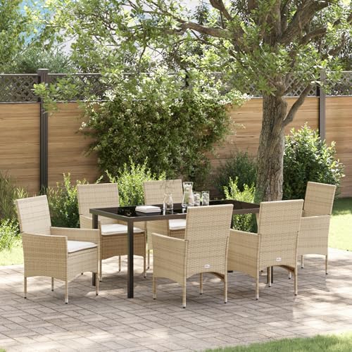 Fasba 7-teilige Garten-Essgruppe mit Kissen Beiger Poly Rattan, Gartengarnitur Sitzgarnitur Loungemöbel Set for Loungebereich Terrasse Hotel3379804 von Fasba