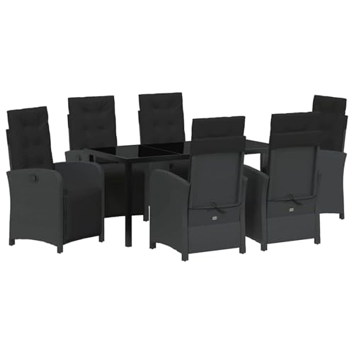 Fasba 7-teilige Garten Essgruppe mit Kissen Schwarz Poly Rattan, Gartentisch Schwarz 160x80x73 cms, Gartengarnitur Sitzgarnitur Loungemöbel Set for Loungebereich Terrasse Hotel3380313 von Fasba