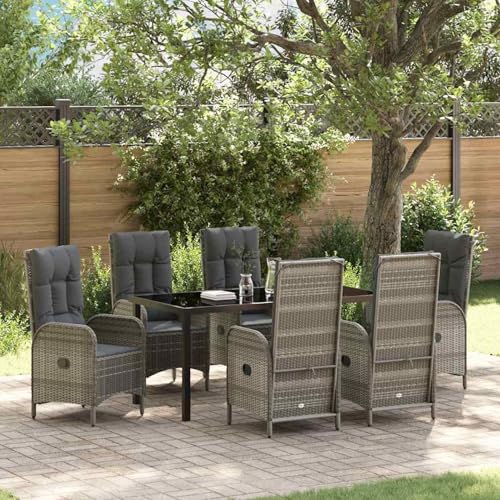 Fasba 7-teiliges Garten-ESS-Set in grauem Poly-Rattan, Gartengarnitur Sitzgarnitur Loungemöbel Set for Loungebereich Terrasse Hotel3380131 von Fasba