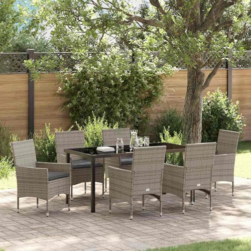 Fasba 7-teiliges Garten-Essen-Set mit Kissen Grau Poly-Rattan, Gartentisch Schwarz 160x80x73 cm Sicherheitsglas, Gartengarnitur Sitzgarnitur Loungemöbel Set for Loungebereich Terrasse Hotel3379790 Fasba 7-teiliges Garten-Essen-Set mit Kissen Grau Poly-Rattan, Gartentisch Schwarz 160x80x73 cm Sicherheitsglas, Gartengarnitur Sitzgarnitur Loungemöbel Set for Loungebereich Terrasse Hotel3379790 von Fasba