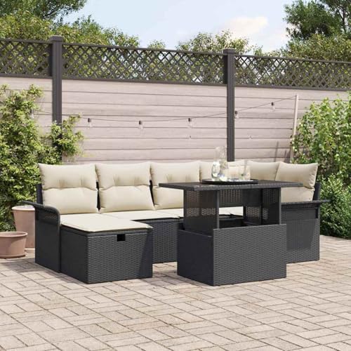 Fasba 7-teiliges Garten-Sofa-Set mit Kissen in Schwarz Poly Rattan, Garten-Salon Lounge für stilvolle Abende im Freien3359674 von Fasba