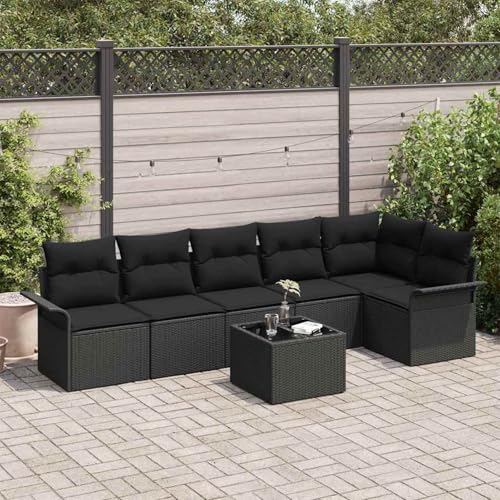 Fasba 7-teiliges Garten-Sofa-Set mit Kissen in beigem Poly-Rattan, Garten-Salon Lounge für stilvolle Abende im Freien3345393 von Fasba