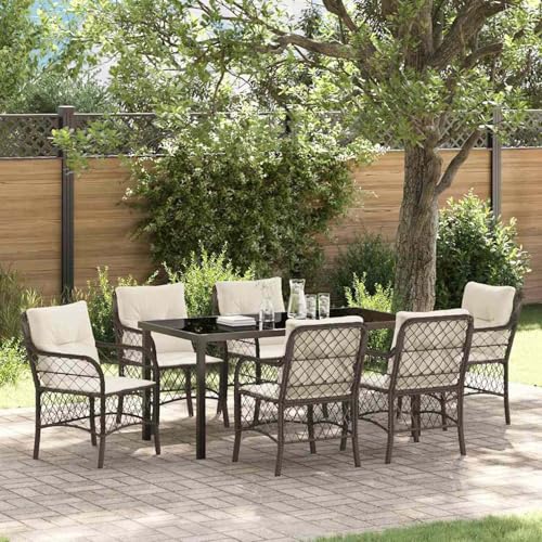 Fasba 7-teiliges Gartentisch-Set mit Kissen Braunes Poly-Rattan, Gartengarnitur Sitzgarnitur Loungemöbel Set for Loungebereich Terrasse Hotel3380215 von Fasba