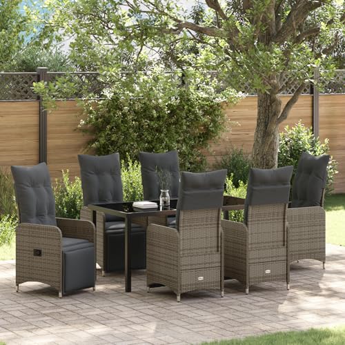 Fasba 7-teiliges Gartentisch-Set mit beigen Kissen aus Poly Rattan, Gartengarnitur Sitzgarnitur Loungemöbel Set for Loungebereich Terrasse Hotel3379685 von Fasba