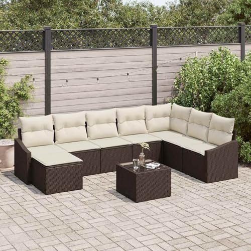 Fasba 8-teiliges Garten Esstisch Set mit Kissen Grau Poly Rattan, Gartengarnitur Sitzgarnitur Loungemöbel Set for Loungebereich Terrasse Hotel3355517 von Fasba