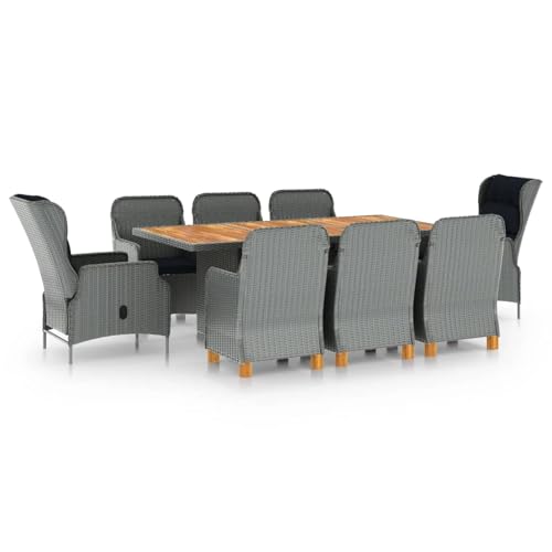 Fasba 9-TLG. Garten-Essgruppe mit Auflagen Poly Rattan Hellgrau, Gartengarnitur Sitzgarnitur Loungemöbel Set for Loungebereich Terrasse Hotel3060188 von Fasba