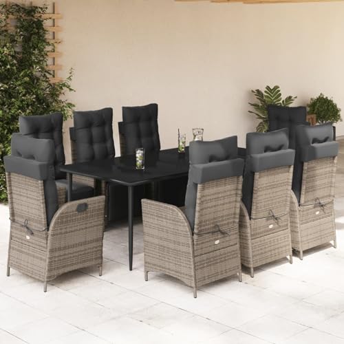 Fasba 9-TLG. Garten-Essgruppe mit Kissen Grau Poly Rattan, Gartengarnitur Sitzgarnitur Loungemöbel Set for Loungebereich Terrasse Hotel3213426 von Fasba